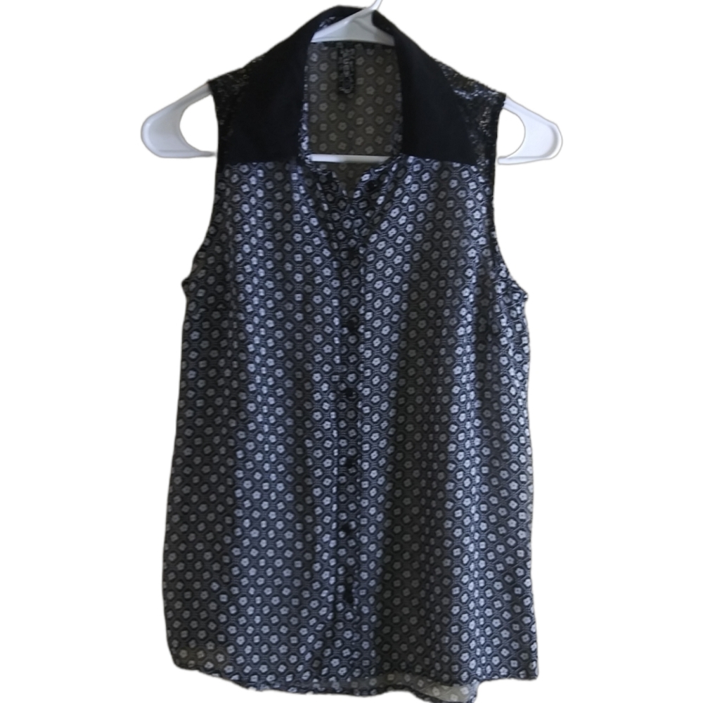 FNCY Sleeveless Black & White printed Shirt (Sheer)